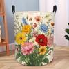 1pc Spring Vintage Hand Drawn Flower Design Foldable Laundry Basket, Round Bath Basket Suitable for Bathroom and Bedroom, Storage Box for Wardrobe and