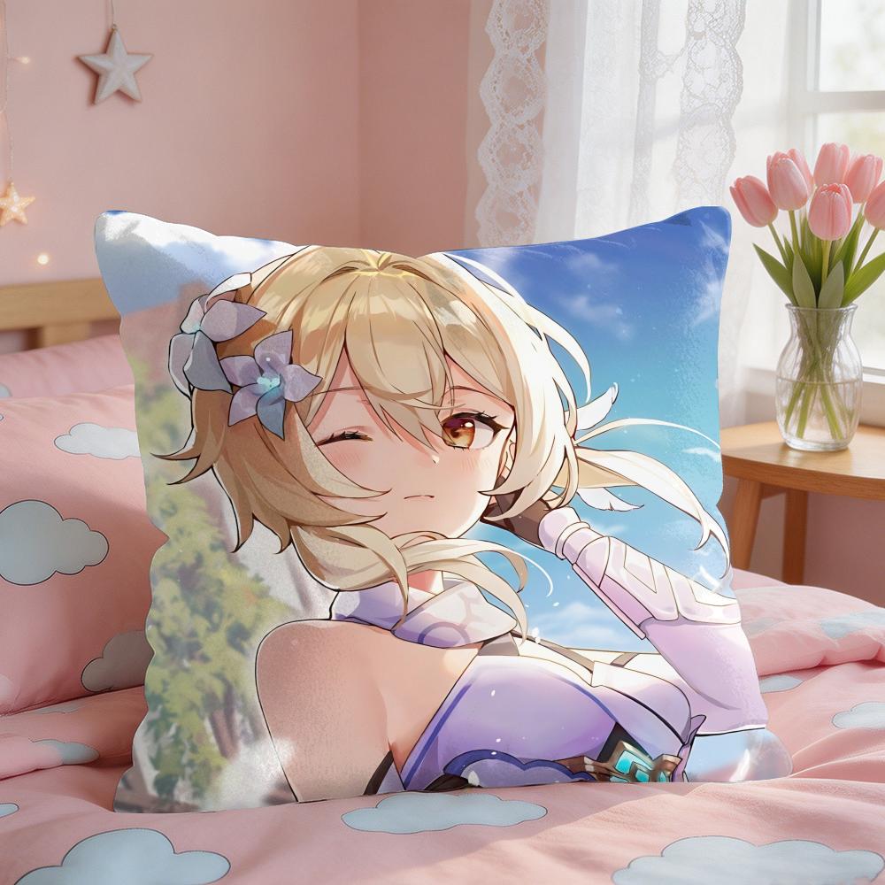 Lumine Genshin Game Cushion Cover Short Plush Pillow Case Room Sofa Cushion Covers Home Decor Funda