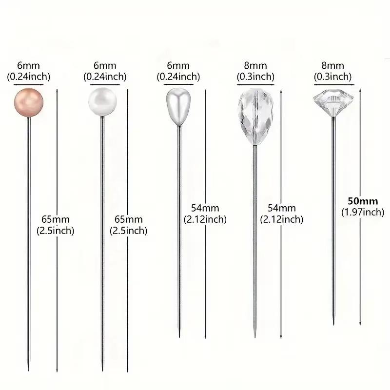 Bouquet Pins Pearl Corsage Crystal Diamond Head Pins 65MM Straight Head for DIY Wedding Craft Jewelry Decoration Accessories