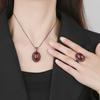 Autumn And Winter Jewelry European Simulation Pigeon Blood Red Corundum Black Gold Personality Set Main Stone 13 * 18