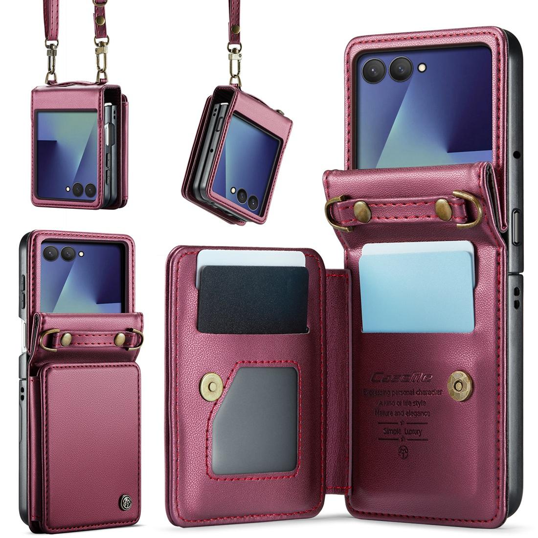 

Z Flip 7 Wallet Phone Case,Card Slot,With hand Lanyard & shoulder Strap & Stand,Soft PU Leather Cover For Samsung Galaxy Z Flip7 PC&Case & Strap&Galaxy Z Flip 7
