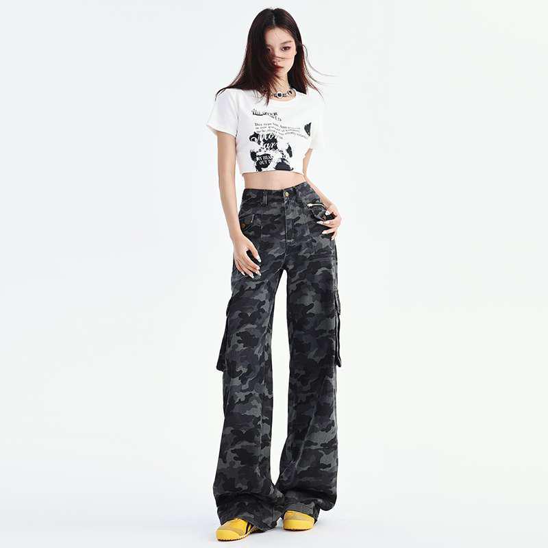 Women s Summer Cool Spicy Camouflage Cargo Pants - American Casual Style, Wide Leg, Multi-Pocket Extra Small