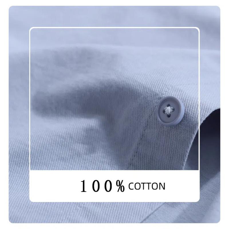 Long Sleeve 100cotton Man Shirts Spring and Summer Casual Tops Dress Shirt Lapel Collar Solid Color Button Shirt Simple Style Men Clothing