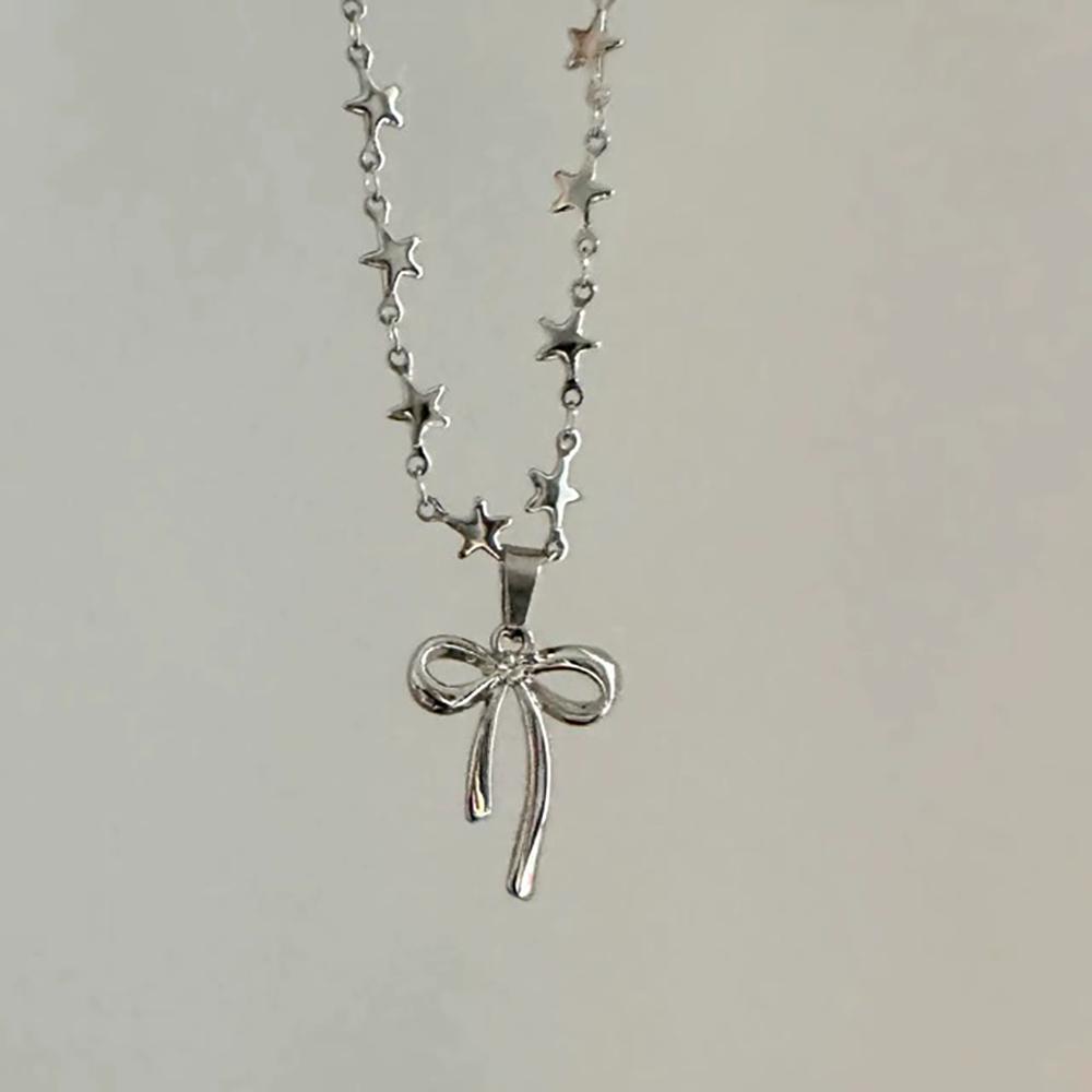 Fashionable And Trendy Punk Bow Necklace Elegant Stainless Steel Necklace For Women Birthday Party Jewelry Accessories