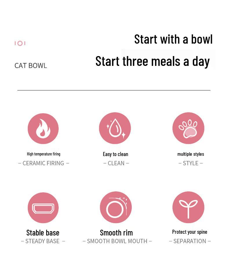 Ceramic High-Leg Cat Bowl, Large-Diameter, Slanted, Anti-Tip, Neck Protection, Cute Japanese Style for Cats and Dogs.