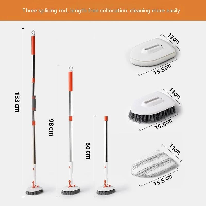 Tub Tile Scrubber Brush Cleaning Brush 52.3" Adjustable Telescopic Pole Stiff Bristles Scouring Pads for Bathroom Kitchen Toilet