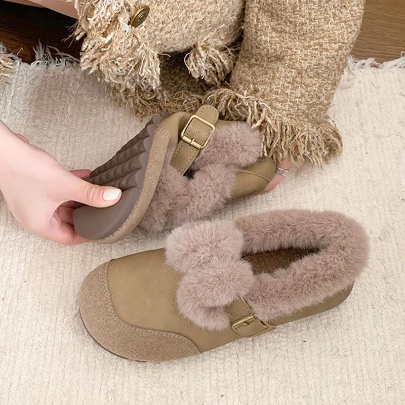 Fashion Casual Woman Shoe Slip-on  Loafers Fur Moccasin Winter Retro Slip On New Slip On Shoes for Women Casual Female Sneakers Loafers