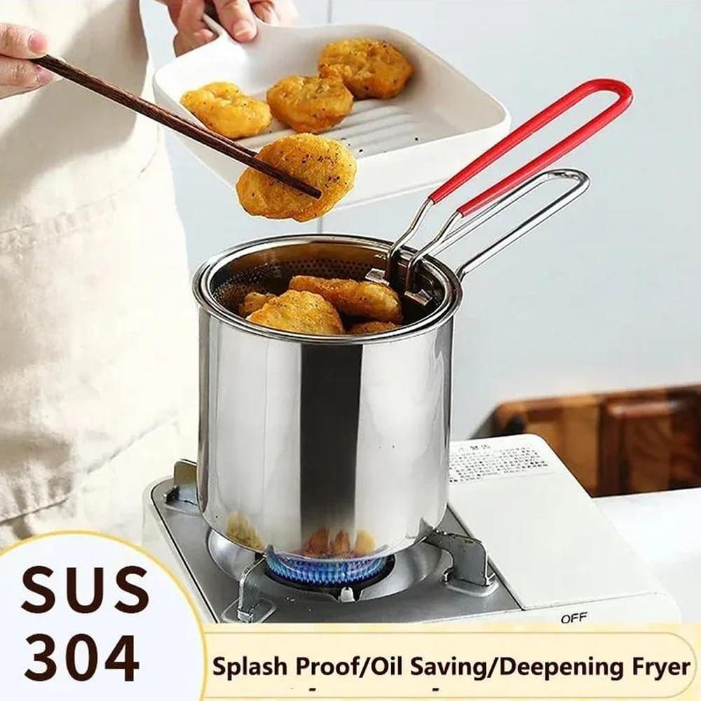 Small Frying Pan with Stainless Steel Frying Basket for Household Use, Multifunctional Cooking Tool for Fried Chicken
