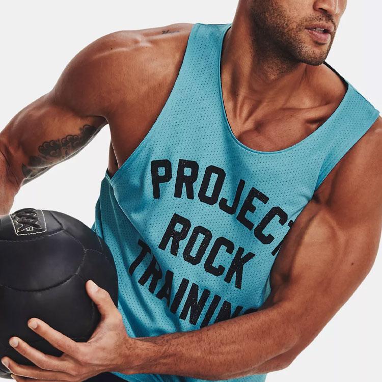 Under Armour Projekt Rock Jednobarevné tričko bez rukávů na basketbalový trénink s potiskem písmen Pánské topy Modrá 1377442-433