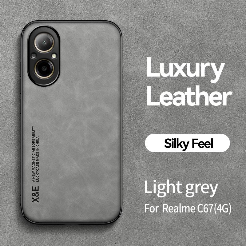 Funda For Realme C67 Case Leather Car Magnetic Holder Back Cover For Realme C67 Case For Realme C67 C 67 4G Soft Silicone Coque