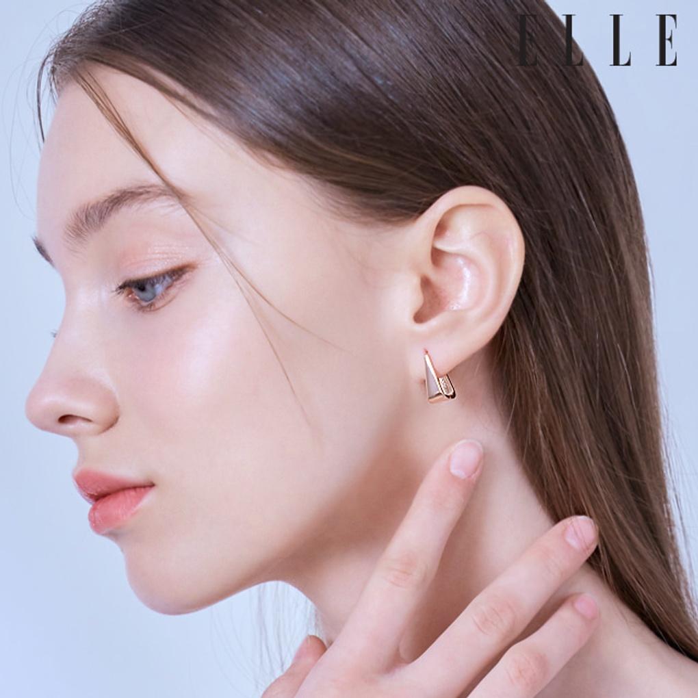 14K Volume Triangle One-Touch Earrings (Gold Pin) ELGPEE436