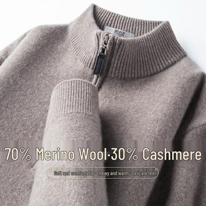 SNOWFLYING Men's Thick 30% Cashmere Half-Zip Pullover Sweater