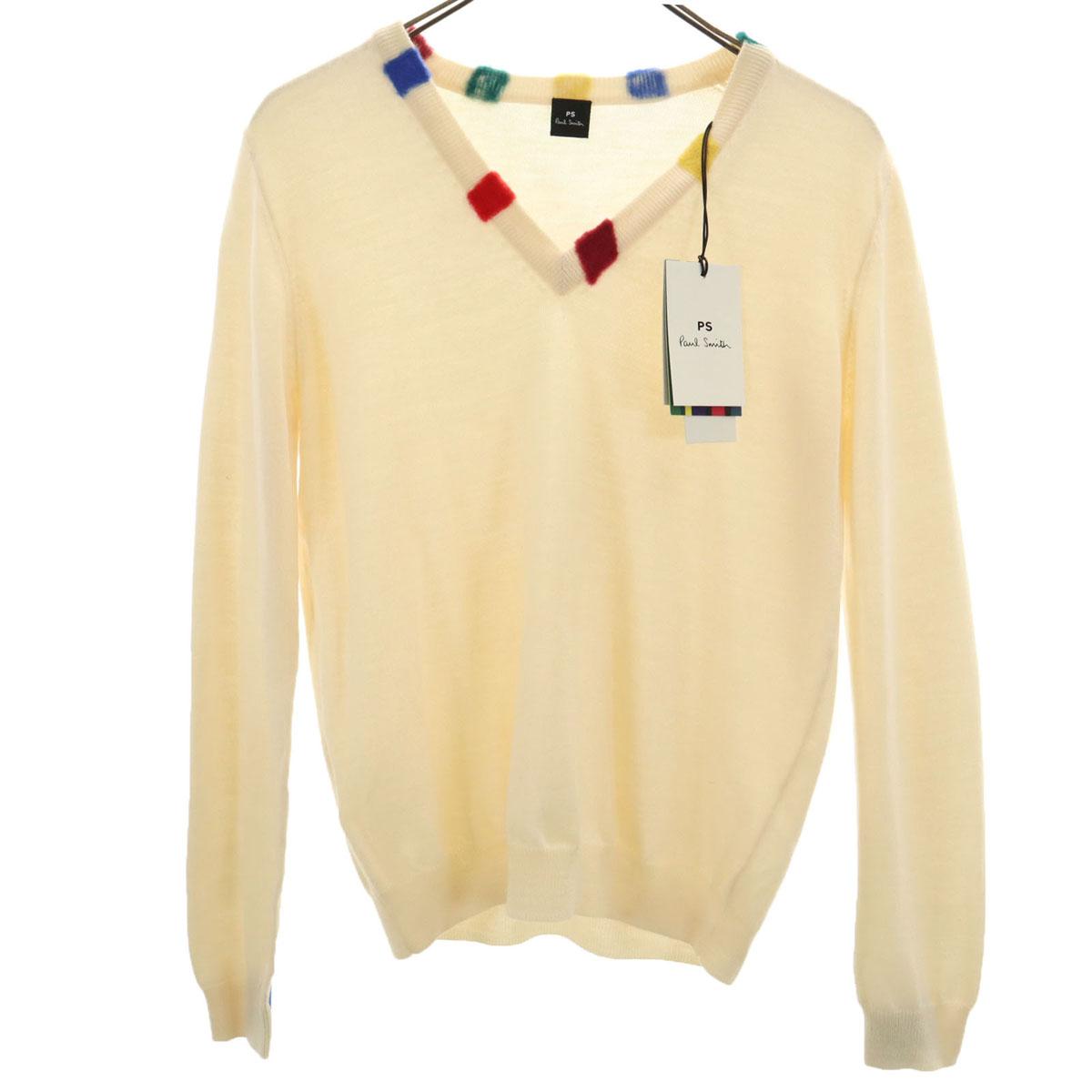 

неиспользованный PS Paul Smith трикотаж с длинным рукавом и V-образным вырезом M цвет слоновой кости свитер Женский Б/У