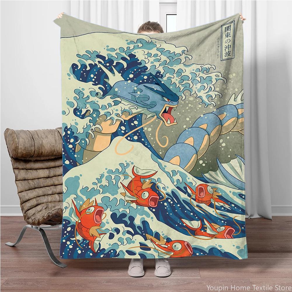 Pokemon Cartoon Retro Charizard Anime Flannel Blanket Pikachu Figures Home Sofa Lunch Break Blankets Children Student Kids Gifts