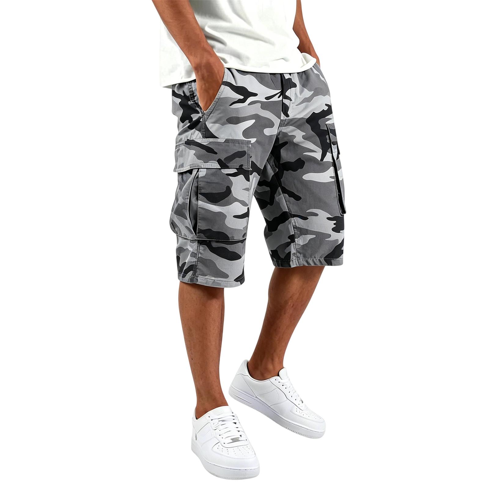 Miss Beauty26 Heren Cargo Shorts Meerdere Zakken Taille met Trekkoord Relaxte Pasvorm Knie Lengte Camouflage Print Casual Broek L