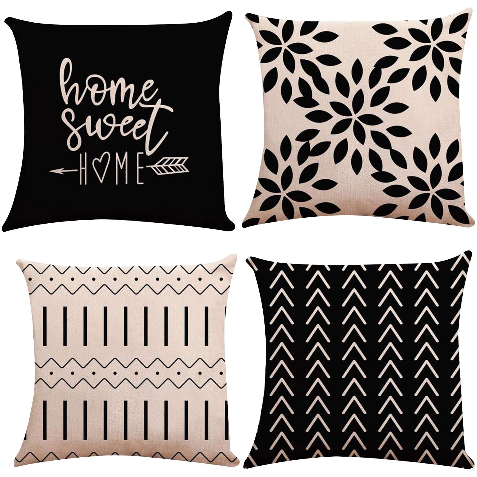 Covers 18x18inch,Linen Fabric  Case 45x45cm (Set Of 4), Cover чёрный