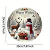 Snowman Deer Round Metal Sign Winter Holly Berry Pine Decorative Tin Wall Art Home Bar Cafe