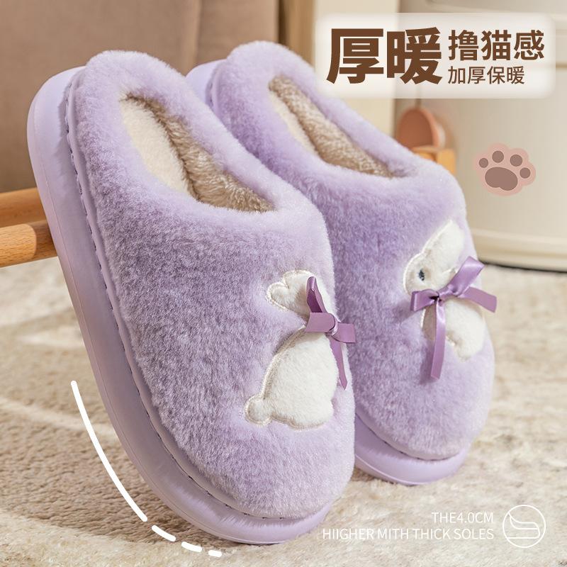 Cotton slippers women's new autumn and winter cute cartoon thick bottom warm plush non-slip cotton drag women