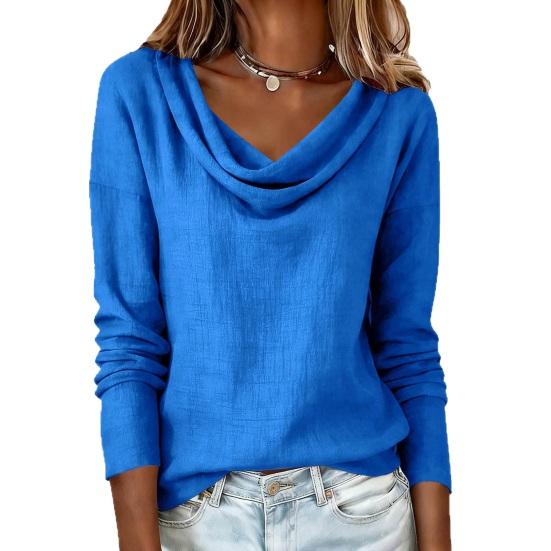 

Women Tops Swing Collar Long Sleeve Loose Fit Pullover Tops Pure Color Leisure Blouse Work Party Vacation Office Casual Wear S