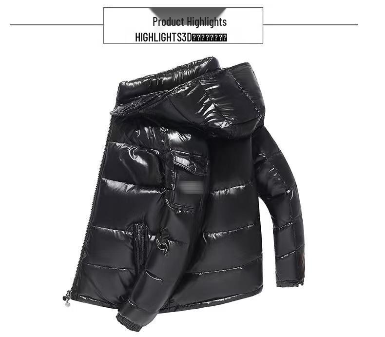 2024 Winter Korean Style Couple's Shiny Hooded Men's Jacket