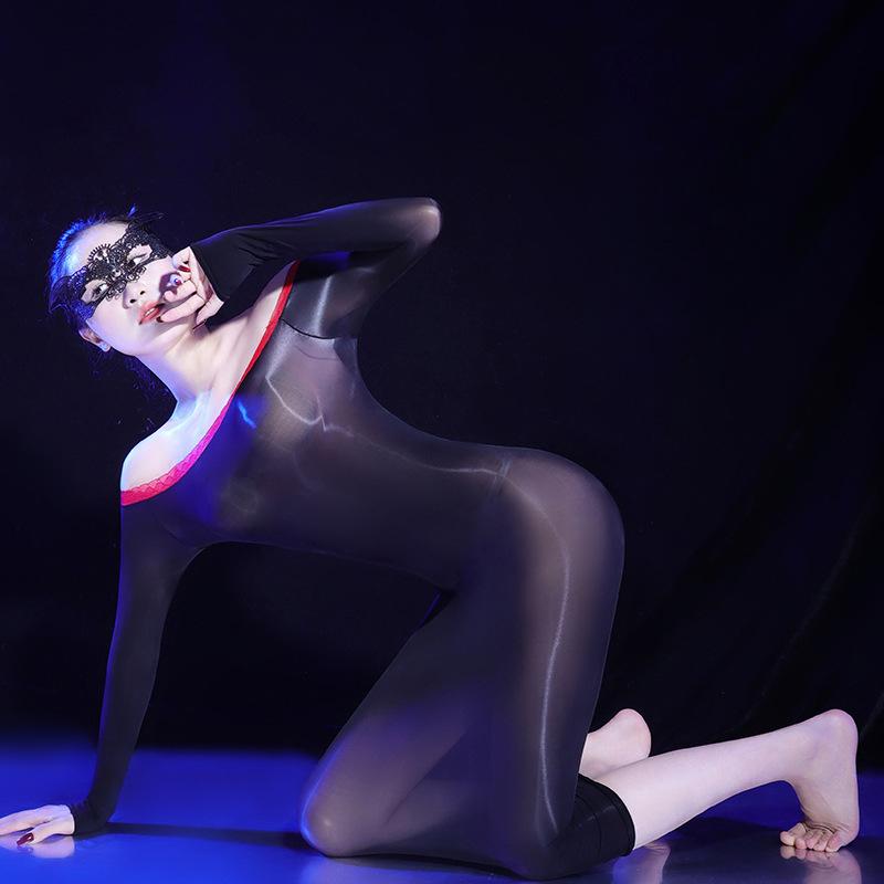 Women Sexy Porn Dress Full-Body Oil Shiny Glossy Sheer Dresses Transparent High Elasticity Night Club Wear Erotic Lingerie