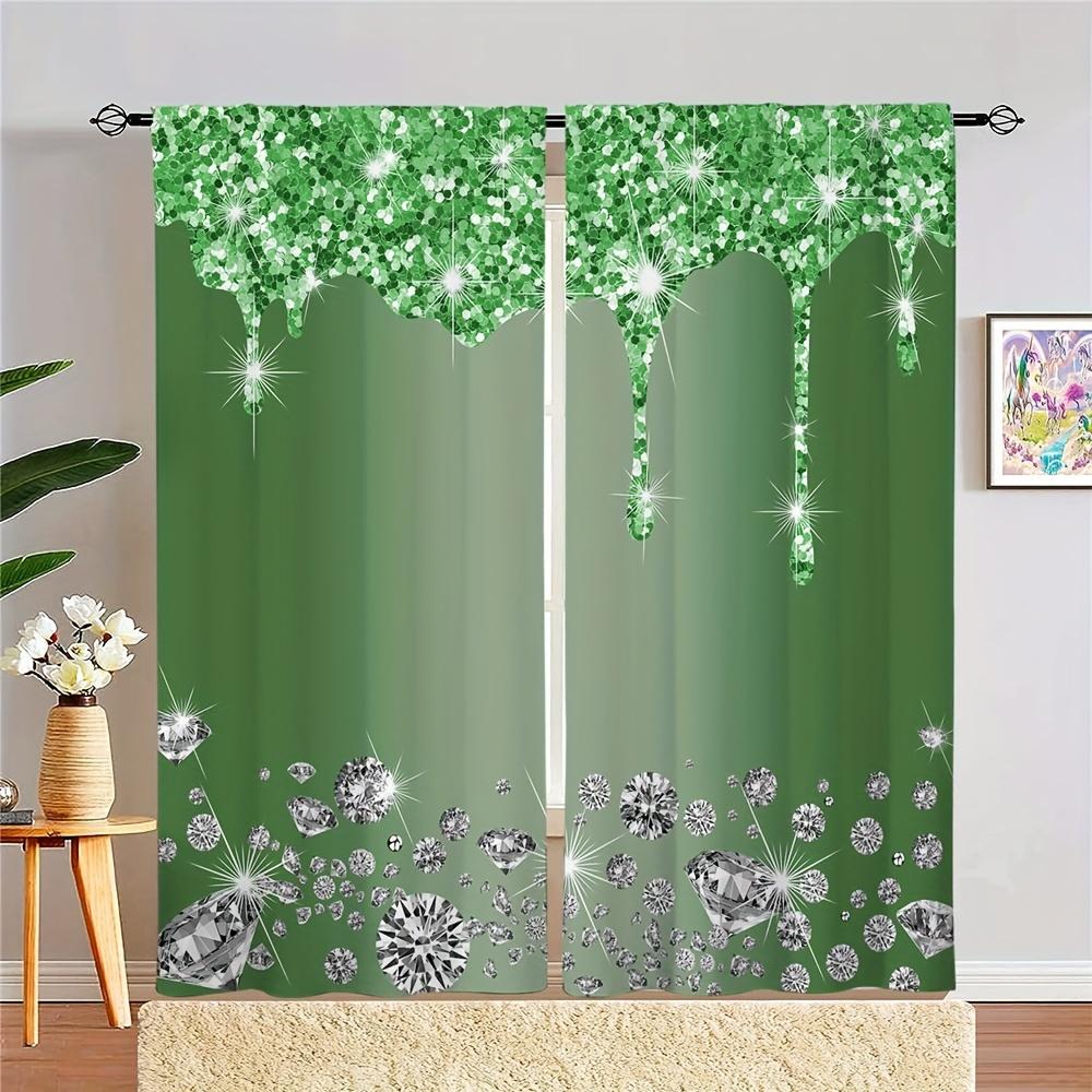 2pcs Shiny Silvery Water Drops Print Rod Pocket Curtains, Semi Blackout Decorative Curtains For Living Room Bedroom Office Home