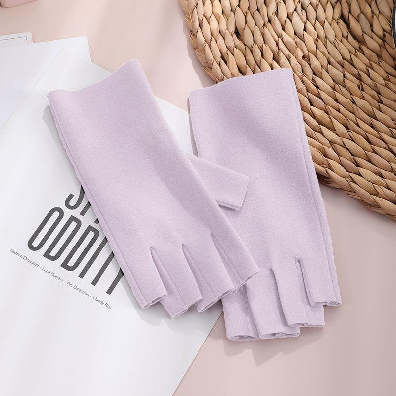 Half finger thermal gloves, heat storage German velvet windproof gloves, flexible writing mittens, cute girls' cold-proof gloves