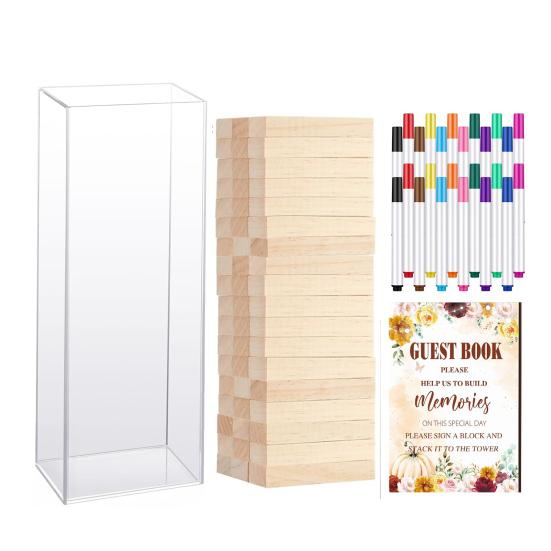 1 Sada Alternativní svatební kniha hostů Dřevěný blok s průhlednou akrylovou krabičkou Pera Znamení Svatba Svatba Předsvatební oslava Party Dekorace na recepci