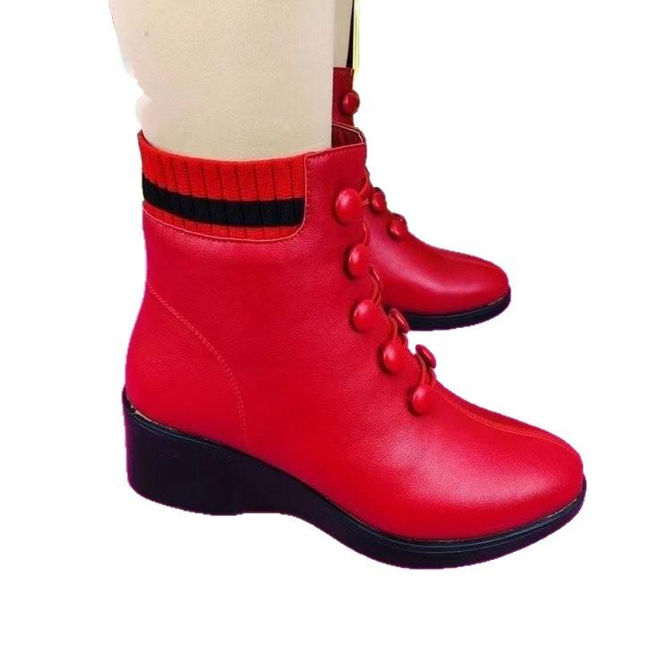Winter Velvet Lace-up Slope-soled Winter Women's Shoes Rubber Soft-soled Women's Boots
