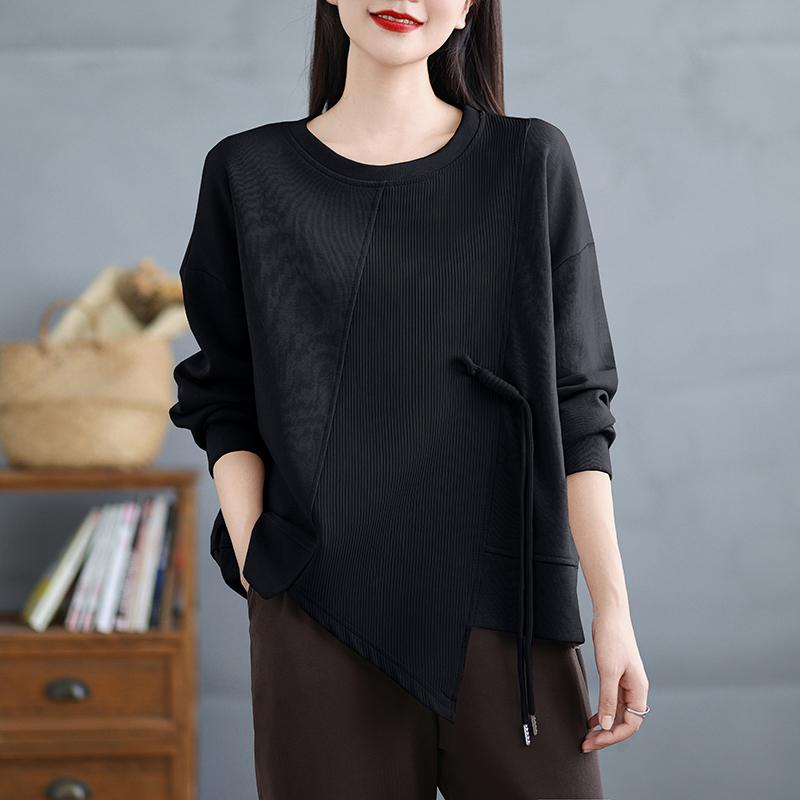 New Spring Women Full Sleeve Loose Casual O-Neck Basic Tops Solid Buttons T-Shirt New Pullover