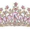 Women Wedding Crown Bride Alloy Rhinestone Crown Hair Accessories for Prom Costume Party Pink and Gold