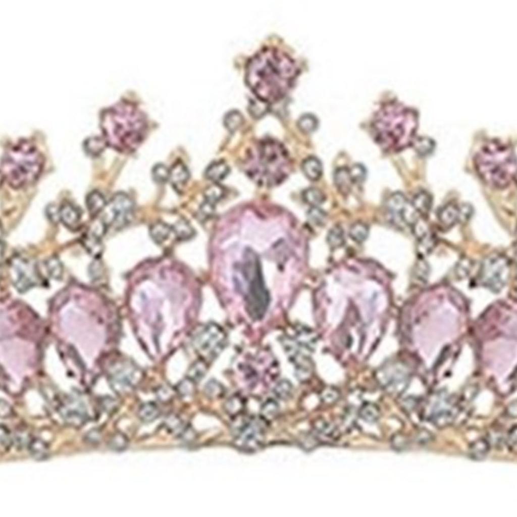 Women Wedding Crown Bride Alloy Rhinestone Crown Hair Accessories for Prom Costume Party Pink and Gold
