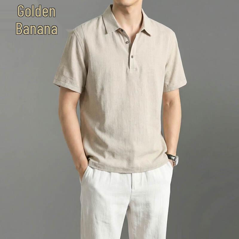 Men's Pure Linen Short Sleeve Polo Shirt