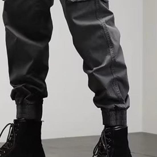 Men Cargo Pants Drawstring Waist Jogger Pants Military Style Outdoor Trousers