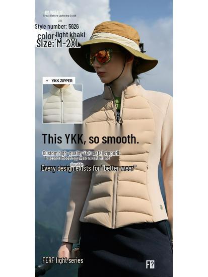 Lightweight Women s Autumn/Winter Goose Down Stand-Up Collar Waist-Slimming Jacket XL