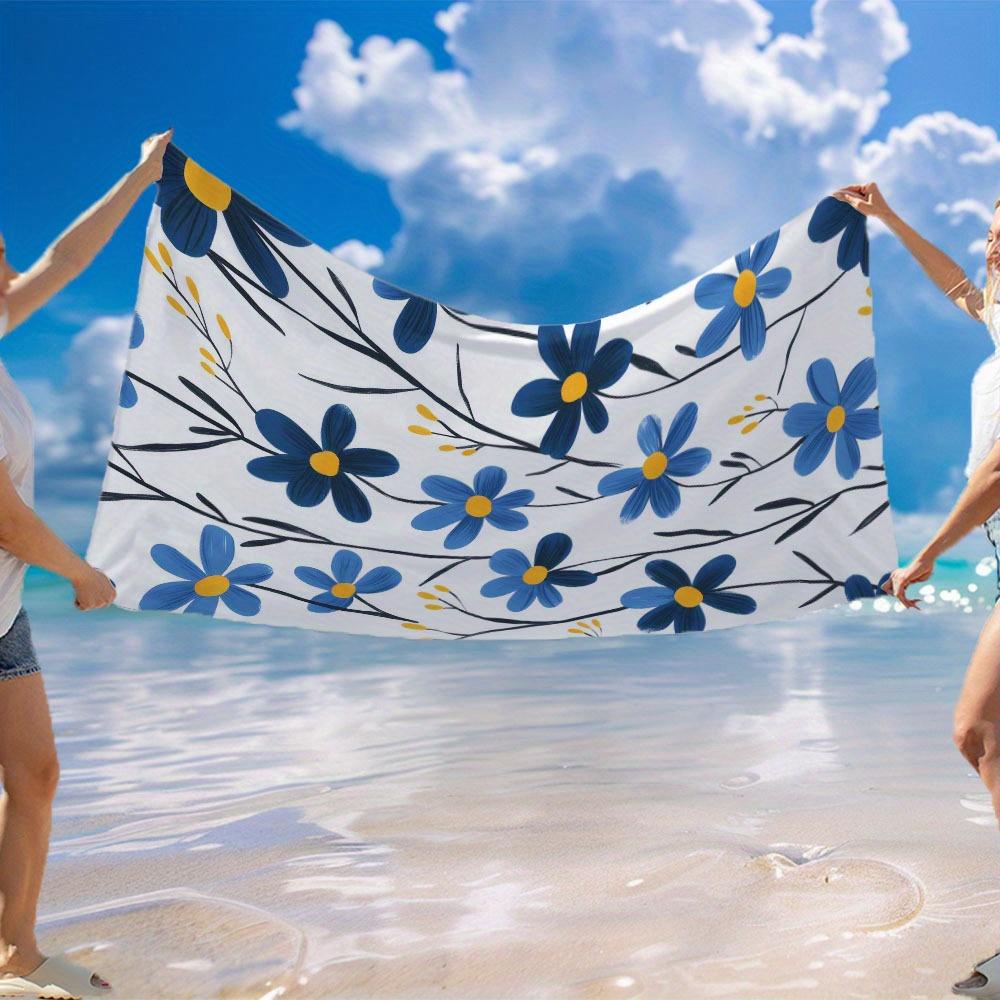 1 X Quick Dry Microfiber Beach Towel With Vibrant Blue Floral Print - Soft, Absorbent And Lightweight For Beach, Camping