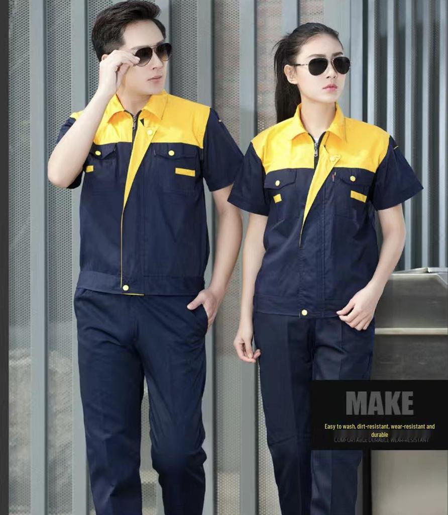 Herrars slitstarka arbetsklädesset: Långärmad svets- och bilreparationsdräkt med färgblockerade axlar för vår och höst