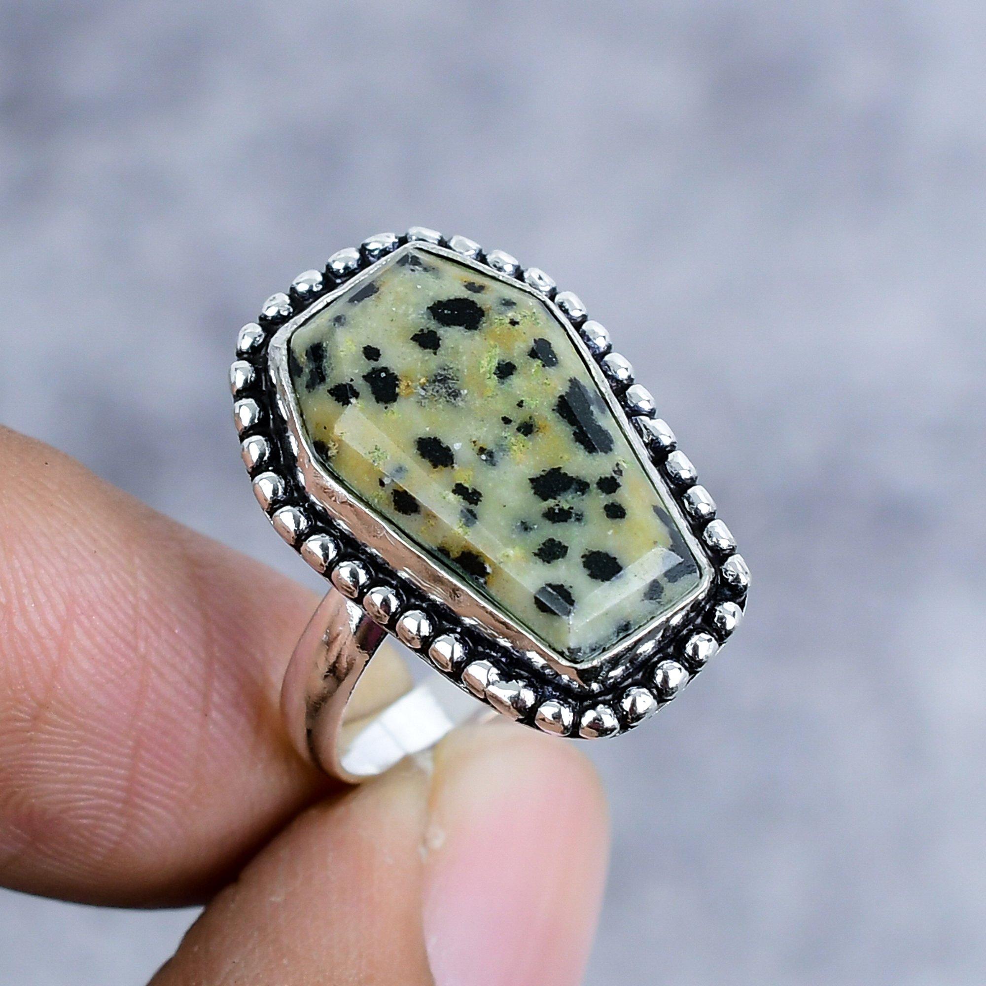 

Dalmation Jasper Gemstone Handmade 925 Sterling Silver Jewelry Ring Size 8 M-2583