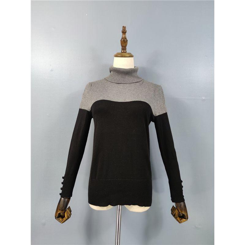 

Foreign Trade Order New Long-Sleeved High Collar Color Matching Minimalist Slim Fit Inner Wear Elastic Knitted Retro Elegant Outerwear Top Women Black Gray XS