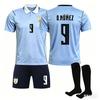 Sada fotbalových dresů Uruguay pro domácí zápasy Mistrovství světa Č.. 9, Jersey.