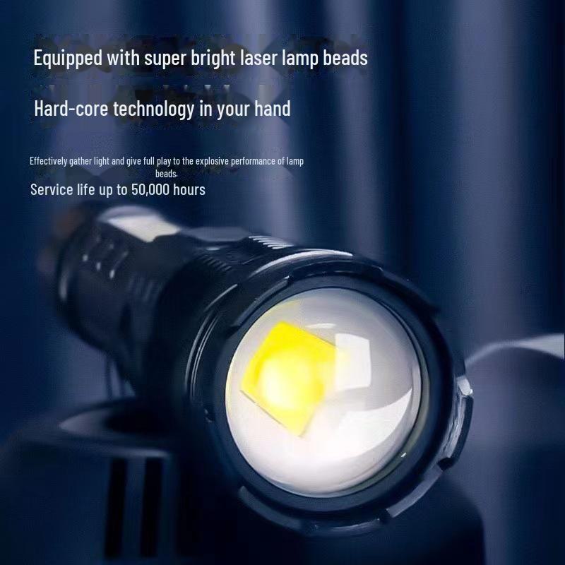 USB Rechargeable Multi-Function Outdoor Flashlight with White Laser, Side Red & Blue Warning Lights