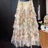 Skirt for Women Casual Versatile Floral Print Elastic High Waist Long LooseTrousers Stretchy Slim Skirt