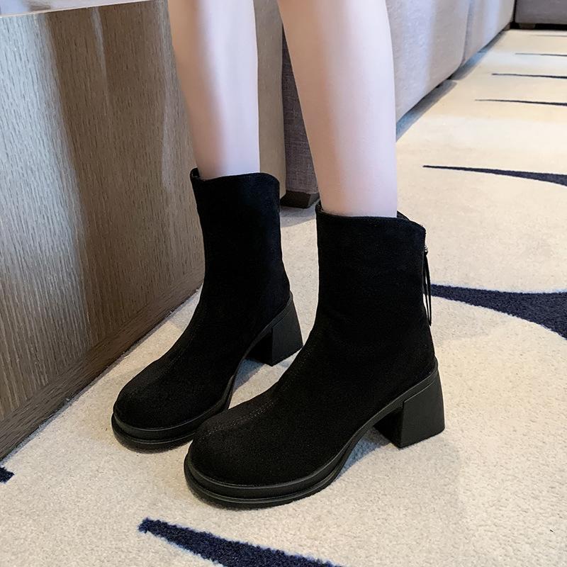 Beige Retro Detachable Boots Thick Heel Martin Boots Women's 2025 New Spring and Autumn Height-increasing and Thin Knight Boots