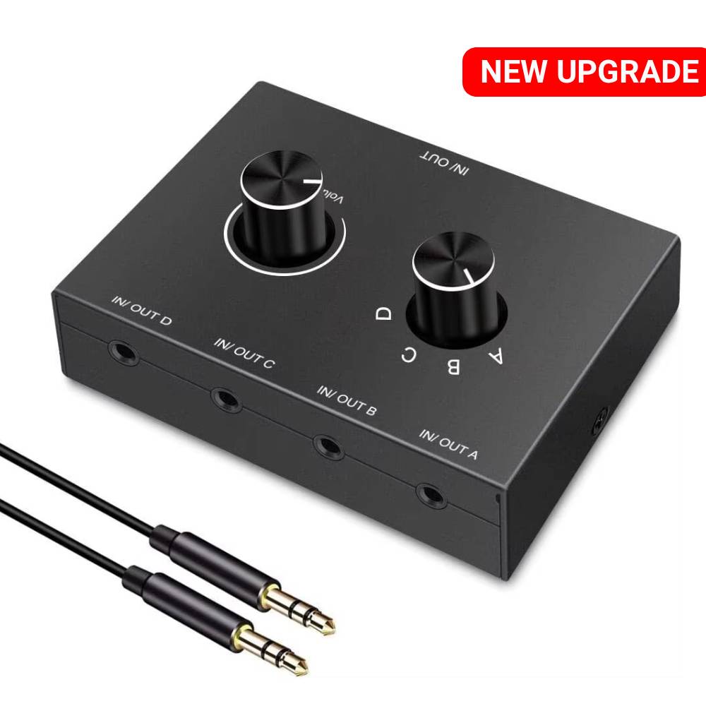 4 Way/2 Way 3.5mm Stereo Audio Switcher Bi-Directional Audio Switch Splitter Box 2x1/1x2 4x1/1x4 Switcher with Mute ButtonGood product