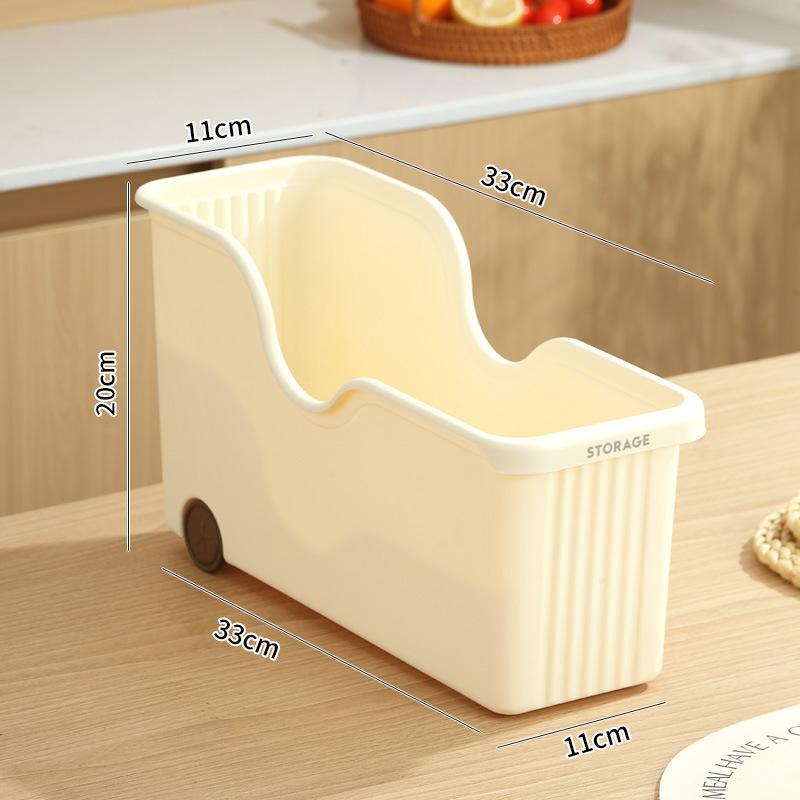 1Pcs Plastic Kitchen Storage Bin With Wheels Open Top Cabinet Organizer For Dishes Bottles