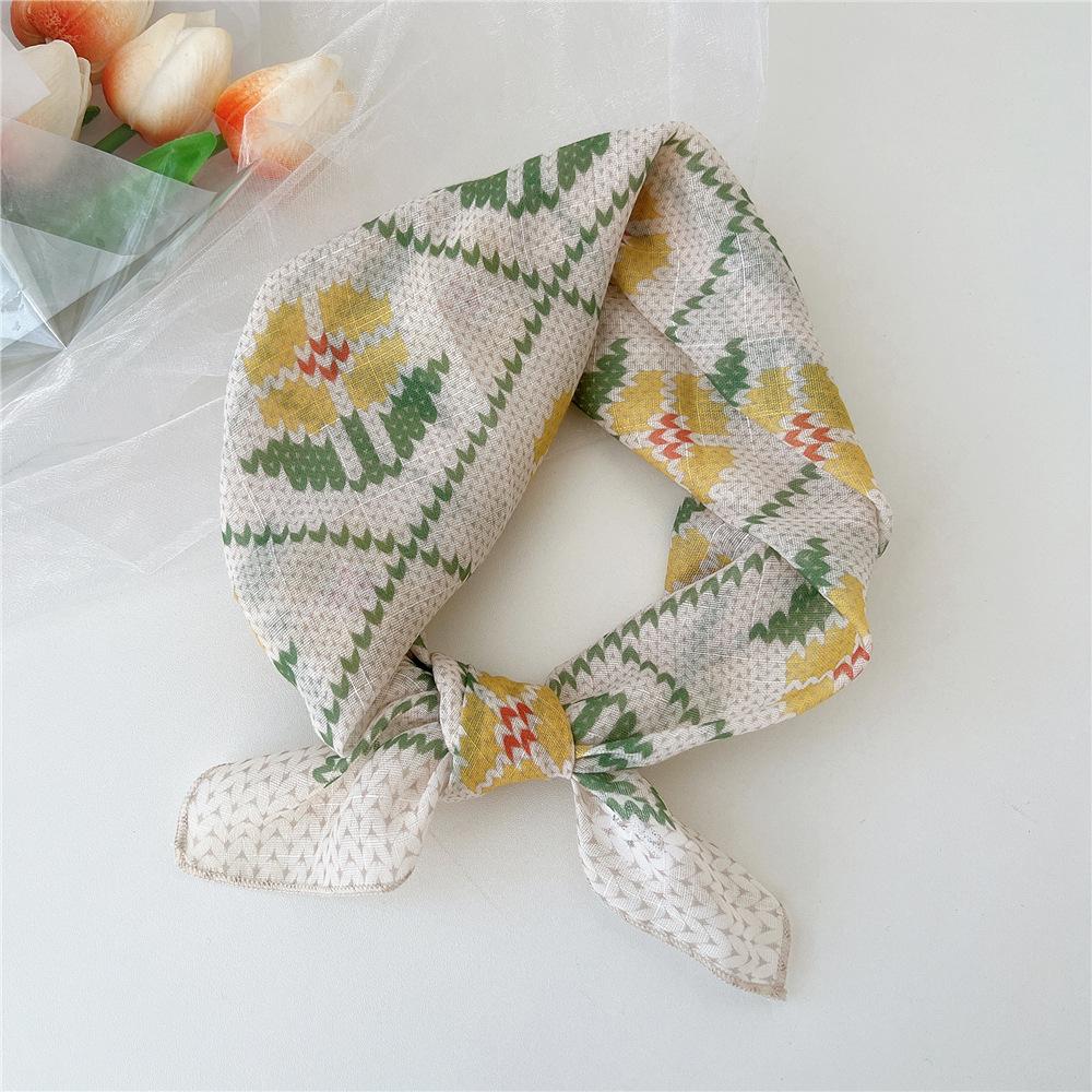 Eșarfă pătrată mică din bumbac și in Eșarfă din mătase Primăvară și toamnă pentru femei Stil nou artistic și versatilă la modă Esarfă cu bentiță cu temperament