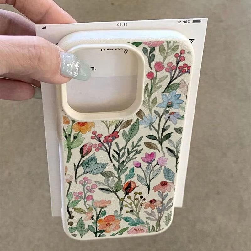 Dyeing Flowers Pattern Phone Case For iPhone 17 Pro Max 16 Plus 15 Pro 14 13 12 11 XR 17Air Lychee Textur Soft Cover