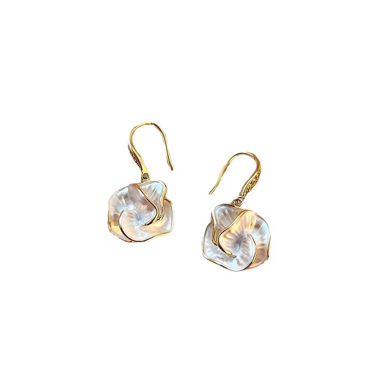 Elegant 2024 Camellia Earrings: Unique Mother-of-Pearl Flower Studs and Dangles for Women
