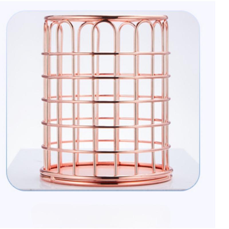 1PC Desktop Pen Holder Office School Storage Case Metal Gold Rose Gold Box Desk Pen Pencil Organizer Home Storage