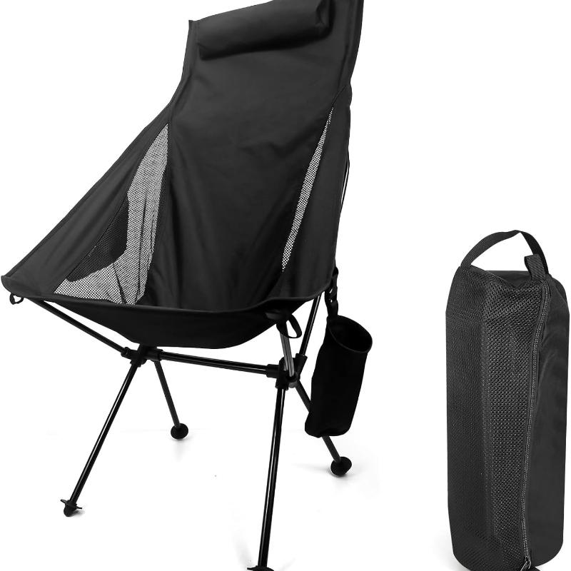 

Folding Camping Chair, Portable High Back Space Chair, Breathable Mesh Moon Lightweight Outdoor Fishing Chair for Hiking, Backpacking, Picnics чорний